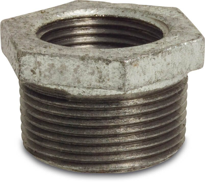 Profec Nr. 241 Reducer bush cast iron galvanised 1 1/2" x 1 1/4" male thread x female thread 25bar DVGW